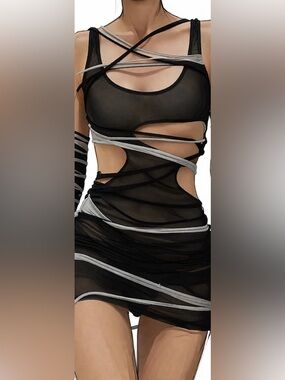 Dolls Kill Dress - Echo Shredded Dress- Sheer - Size Small